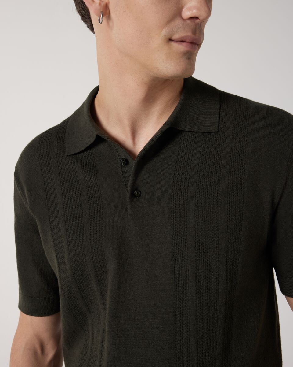Knitted Pointelle Short Sleeve Polo, Khaki, hi-res